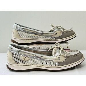 Sperry Top Sider Angelfish‎ Womens Boat Silver Leather Casual Shoes Loafers 10M